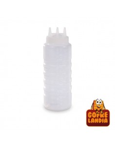 Botella con 3 aperturas para salsas y chocolates 1L