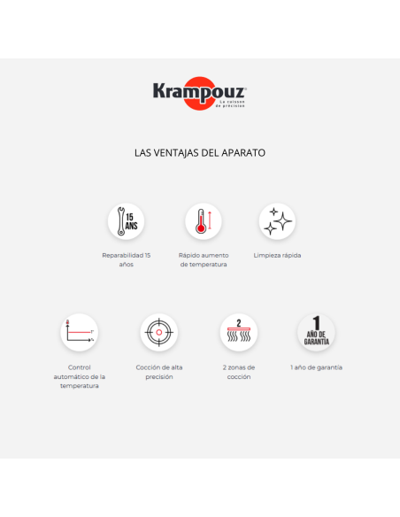 Plancha de gas Krampouz, 4500 W, acero inoxidable, control termostático.