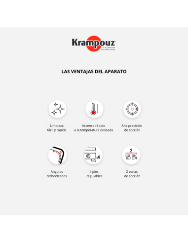 NUEVA Plancha eléctrica profesional en acero inoxidable Confort en profundidad (trifásica 20A), 5400 W, PCPR2BC